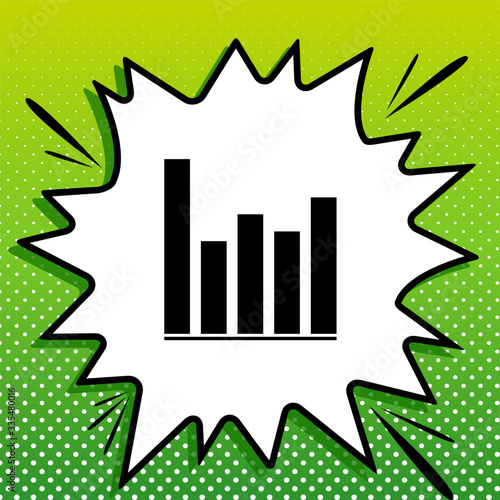 Business graph sign. Black Icon on white popart Splash at green background with white spots. Illustration.