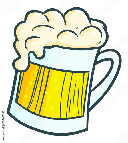 Funny and cute fresh beer in a big glass for party