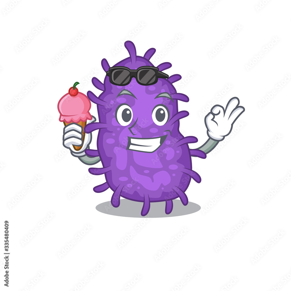 Cartoon design concept of bacteria bacilli having an ice cream