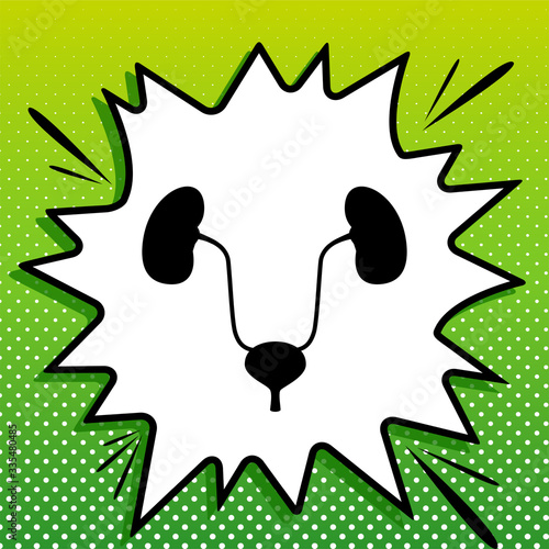 Urogenital system sign. Black Icon on white popart Splash at green background with white spots. Illustration.