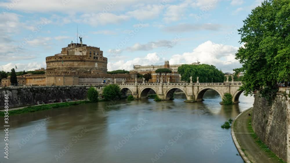 Time lapse of the St. Angelo Bridge and Castel Sant'Angelo in Rome Italy Time lapse of the St. Angelo Bridge and Castel Sant'Angelo in Rome Italy