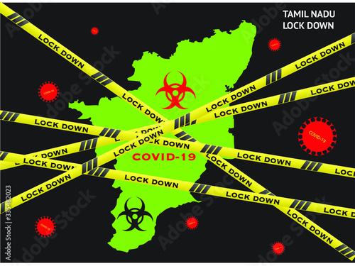 India national tamil nadu state lockdown due to coronavirus crisis covid-19 disease. India under lockdown with karnataka map 
