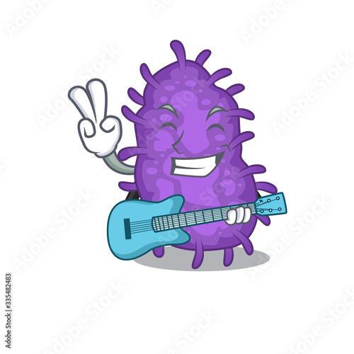 Talented musician of bacteria bacilli cartoon design playing a guitar