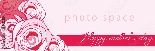 母の日や結婚式やセールのカードやバナーに使いやすいガーリーなバラの花 place for your text