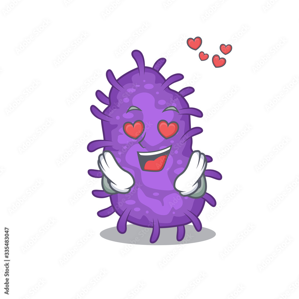 Cute bacteria bacilli cartoon character has a falling in love face