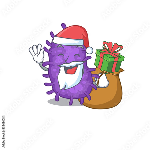 Cartoon design of bacteria bacilli Santa with Christmas gift