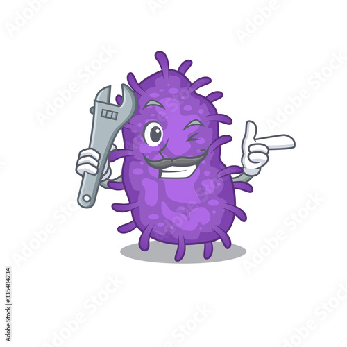 A picture of bacteria bacilli mechanic mascot design concept