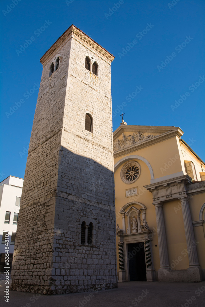 The Church of the Assumption of the Blessed Mary  and the leaning tower in central Rijeka, in the Primorje-Gorski Kotar county of Croatia
