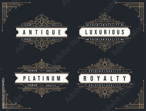 vintage Ornament flourishes frame decoration badge logo design template 