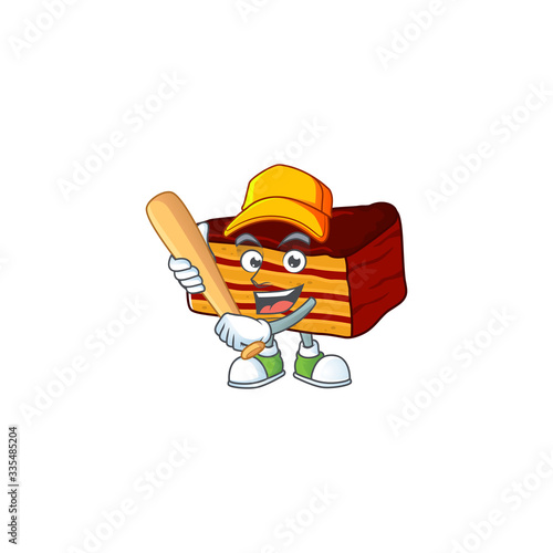 Dobos torte cartoon design concept of hold baseball stick