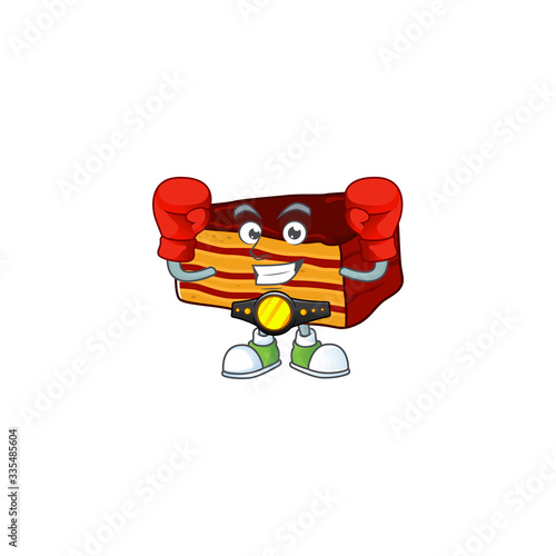 A sporty dobos torte boxing athlete cartoon mascot design style