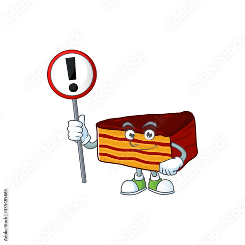 A picture of dobos torte cartoon character concept holding a sign