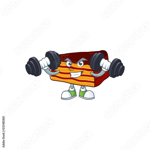 Fitness exercise dobos torte cartoon character using barbells