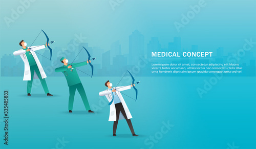 doctor with bow aiming the virus , medical concept. vector illustration EPS10