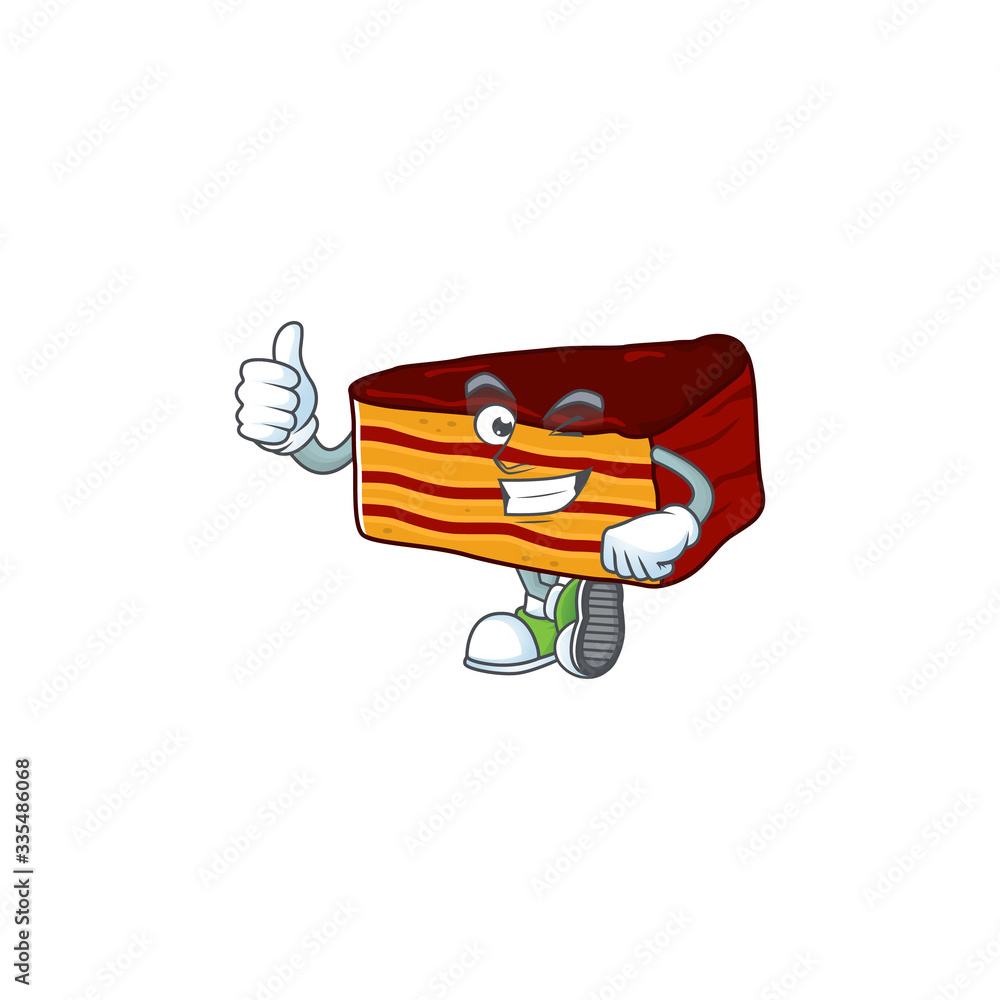 Mascot design style of dobos torte showing Thumbs up finger Mascot design style of dobos torte showing Thumbs up finger