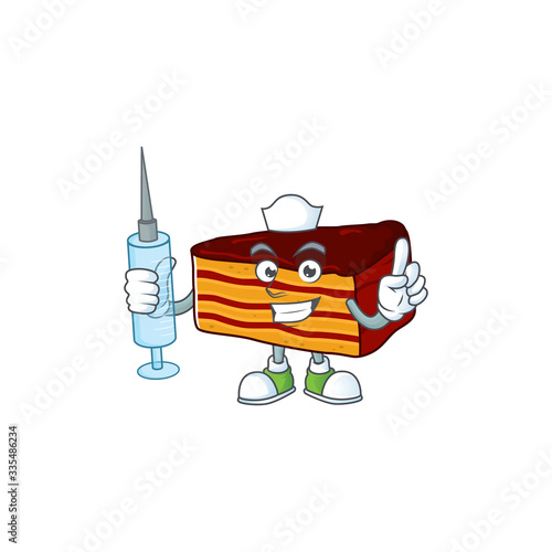 Friendly Nurse dobos torte mascot design style using syringe