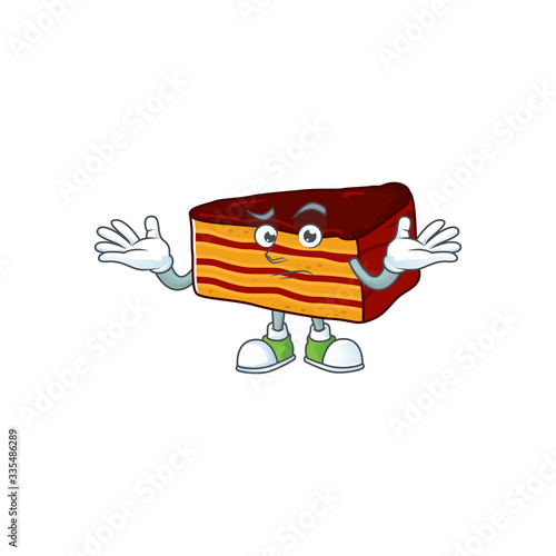 An image of dobos torte in grinning mascot cartoon style