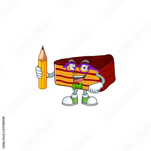 Dobos torte student cartoon character studying with pencil