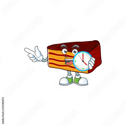 Dobos torte mascot design concept holding a circle clock