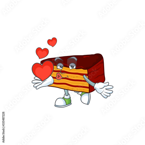 An adorable cartoon design of dobos torte holding heart
