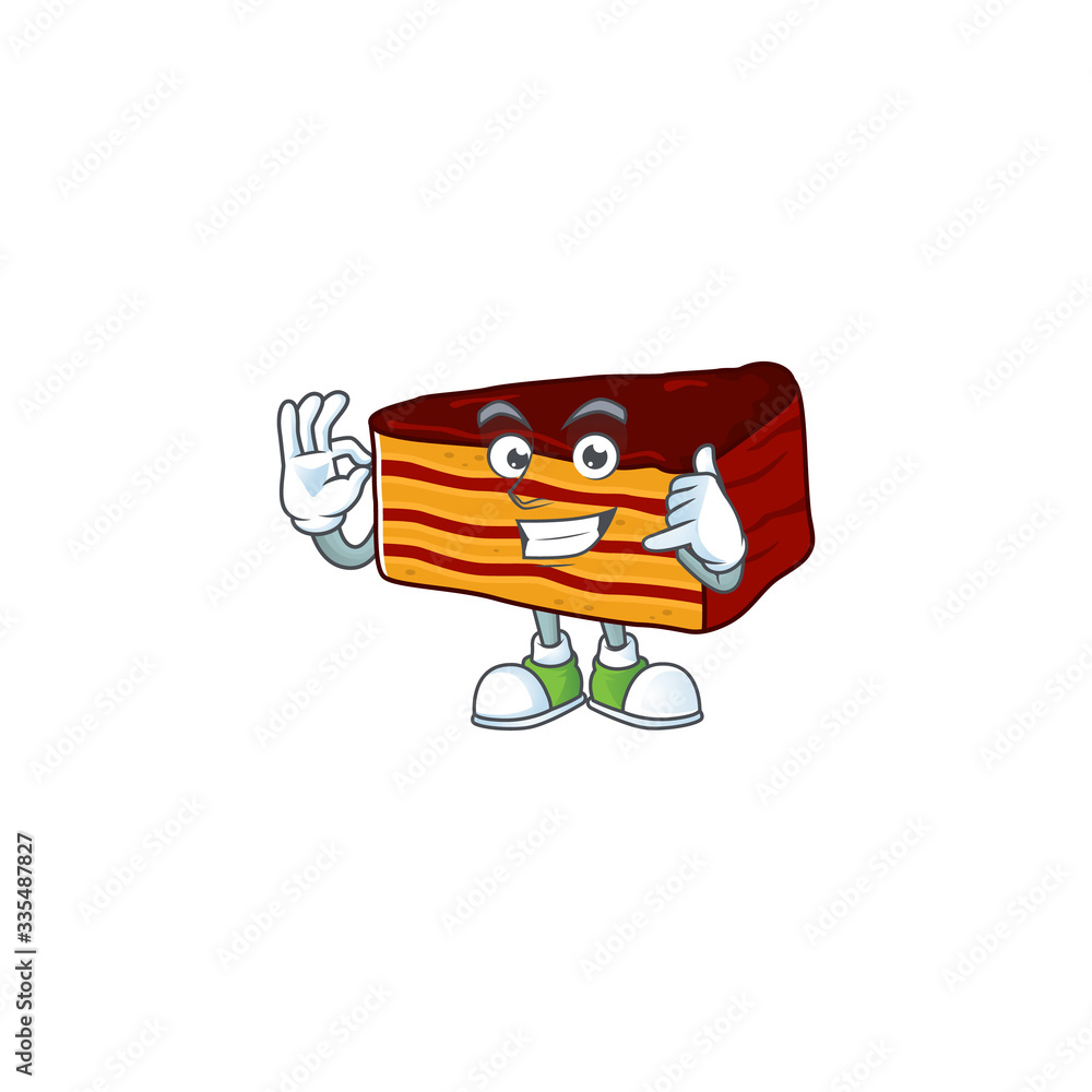 Dobos torte mascot cartoon design make a call gesture Dobos torte mascot cartoon design make a call gesture