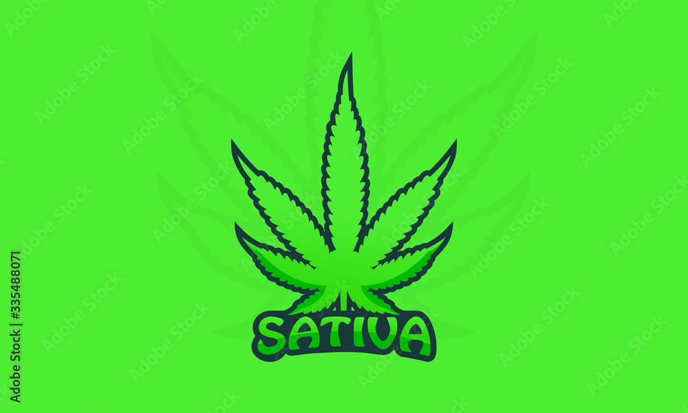 Sativa Marijuana Leaf Logo Design Template, Cannabis Vector Logo.