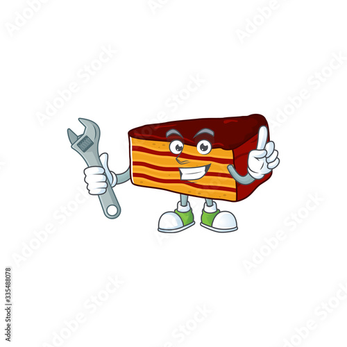 A mechanic dobos torte mascot character fix a broken machine