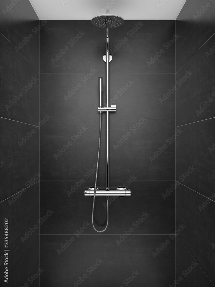 SHower in modern shower room, Modern design of bathroom. - 3d rendering - obrazy, fototapety, plakaty 