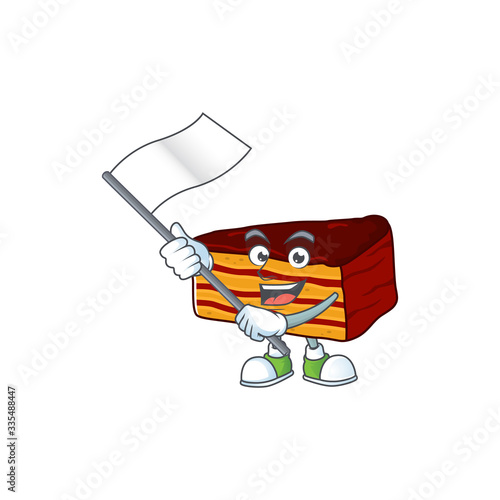 Cute cartoon character of dobos torte holding white flag