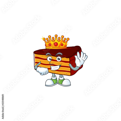 The Charismatic King of dobos torte cartoon character design wearing gold crown
