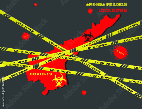 India national andhra pradesh state lockdown due to coronavirus crisis covid-19 disease. India under lockdown with andhra pradesh map 