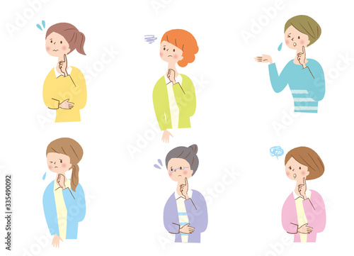 悩む　若い女性　表情　セット