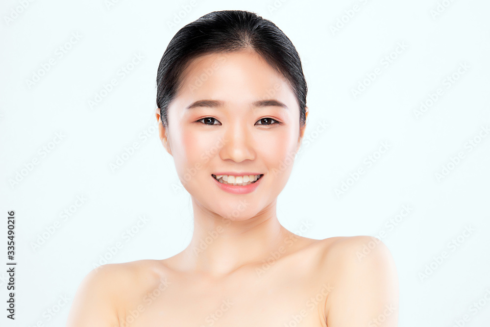 Beautiful Young Asian Woman with Clean Fresh Skin. Face care, Facial treatment, Cosmetology, beauty and healthy skin and cosmetic concept, woman beauty skin isolated on white background Beautiful Young Asian Woman with Clean Fresh Skin. Face care, Facial treatment, Cosmetology, beauty and healthy skin and cosmetic concept, woman beauty skin isolated on white background