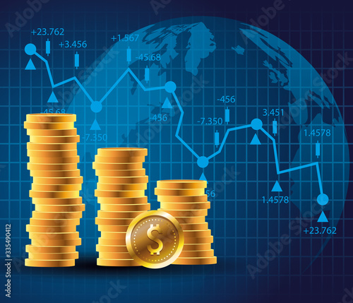 oil price market with coins dollars and world planet