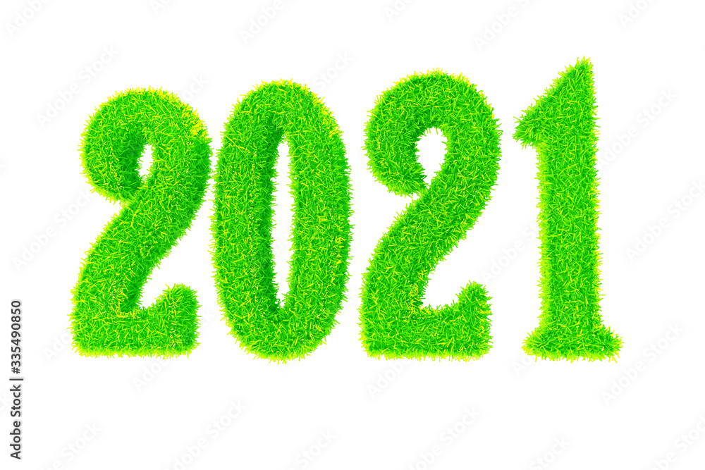 3D illustrations, New year 2021, numbers from green, red, yellow, blue grass isolated on a white background 3D illustrations, New year 2021, numbers from green, red, yellow, blue grass isolated on a white background