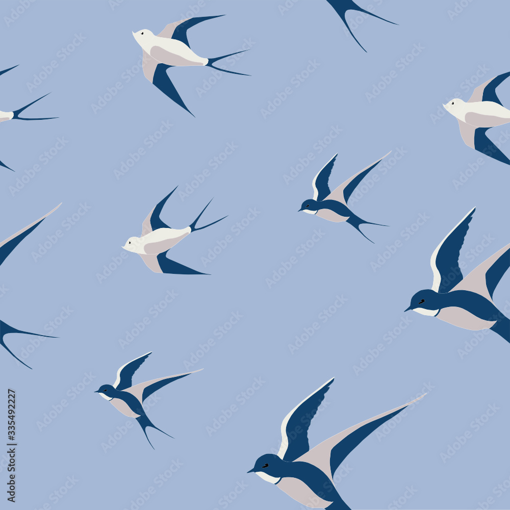 Vector seamless pattern with swallow flock