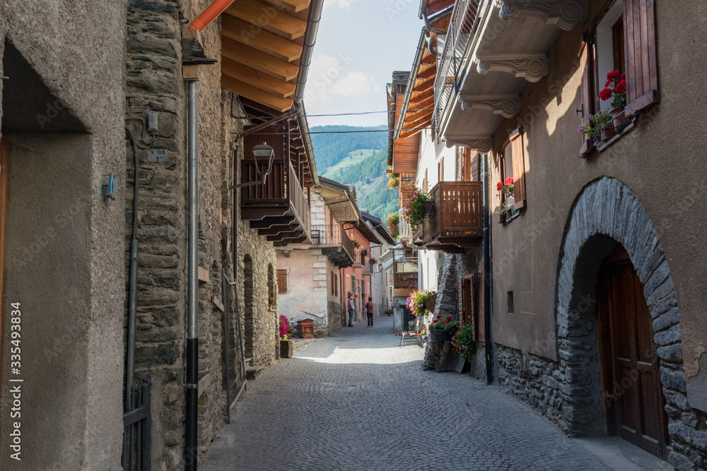 Village of Entroubles on the the Via Francigena in Italian alps, Aosta Valley, Italy