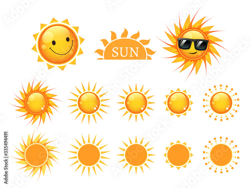 太陽のイラストセット_立体_フラット