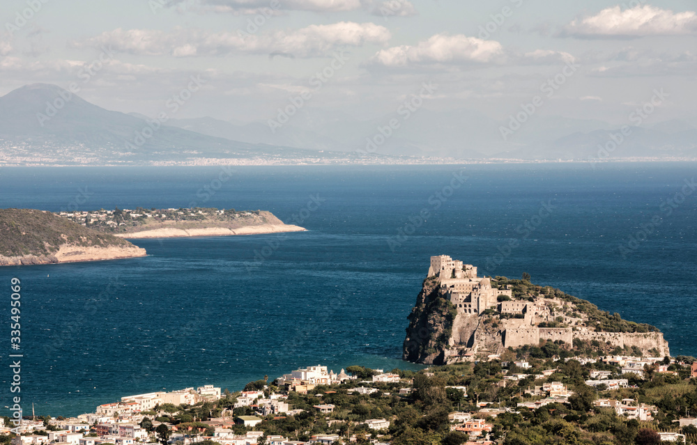 Aragonese castle and Gulf of naples.