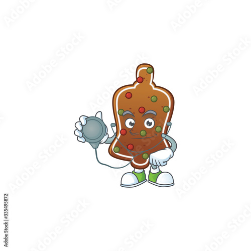 A dedicated Doctor gingerbread bell Cartoon character with stethoscope