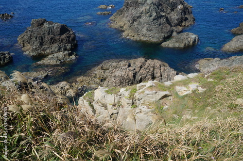 This is a picture of Nyudo Cape in Japan. This is a cape that protrudes into the Sea of ​​Japan. Located in Oga City, Akita Prefecture. photo