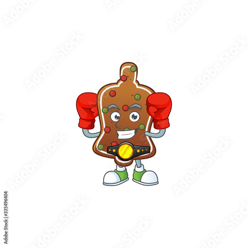 A sporty gingerbread bell boxing athlete cartoon mascot design style