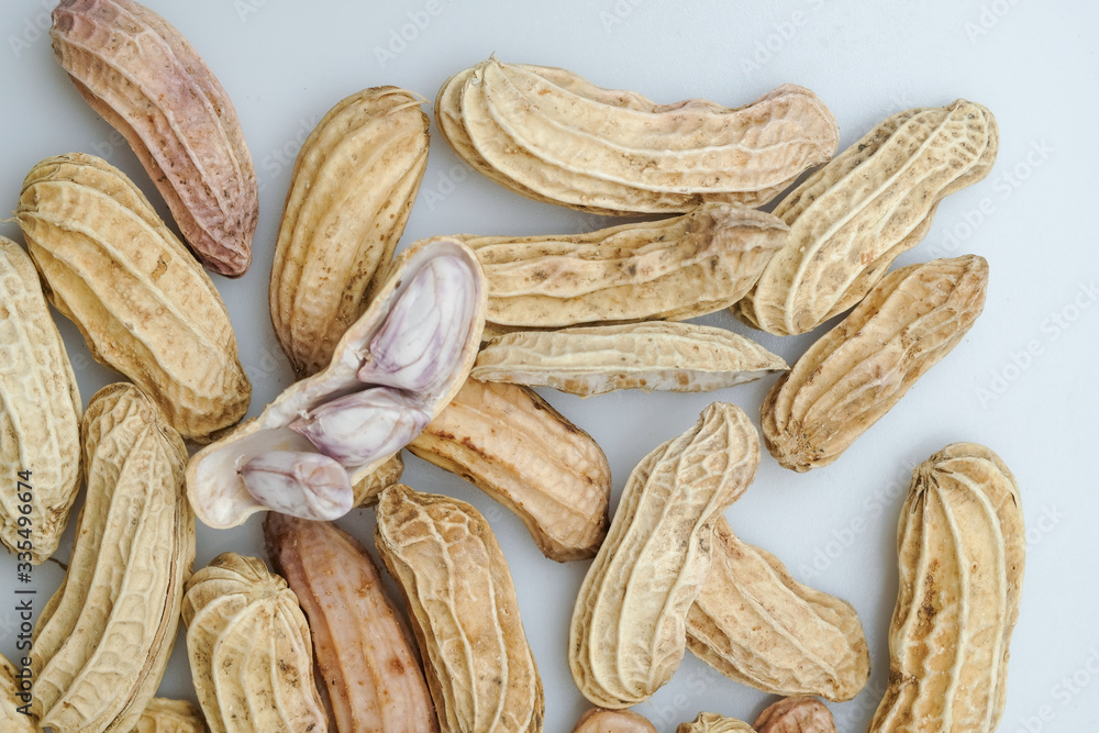 Close up boiled peanuts white background Close up boiled peanuts white background