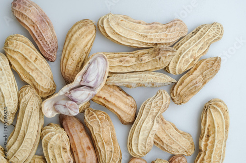 Close up boiled peanuts white background