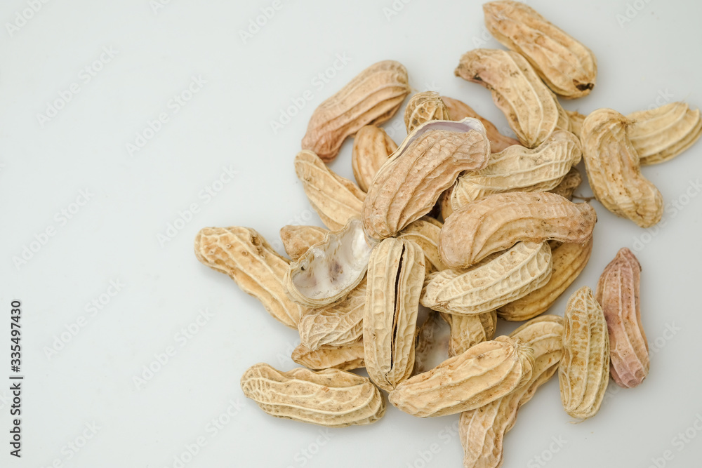 Close up boiled peanuts white background Close up boiled peanuts white background