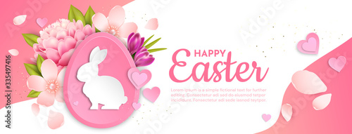 Easter cards with the image of a rabbit, eggs and flowers.