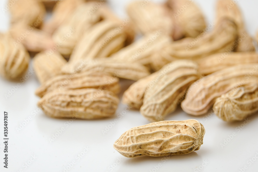 Close up boiled peanuts white background Close up boiled peanuts white background