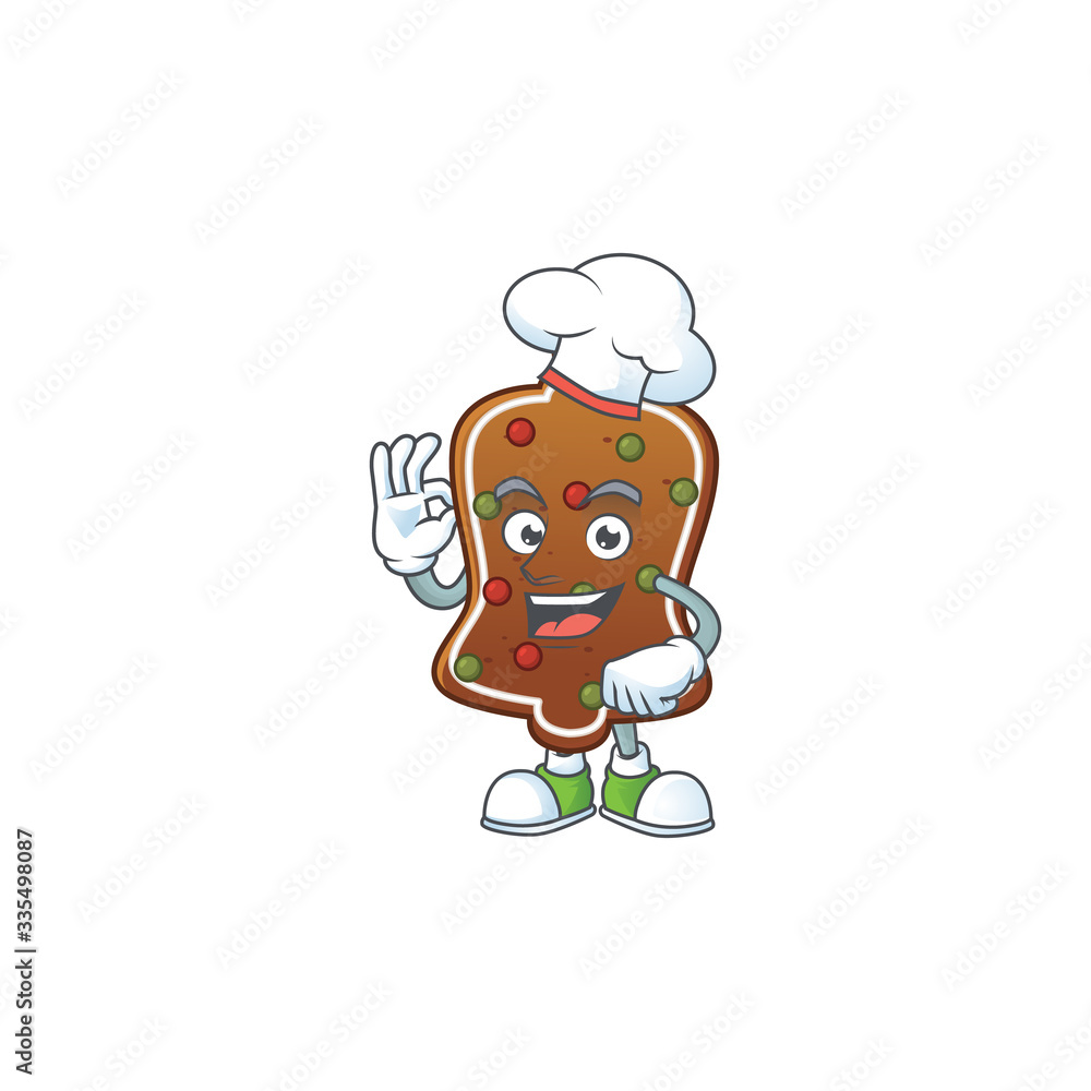 Gingerbread bell cartoon design style proudly wearing white chef hat Gingerbread bell cartoon design style proudly wearing white chef hat