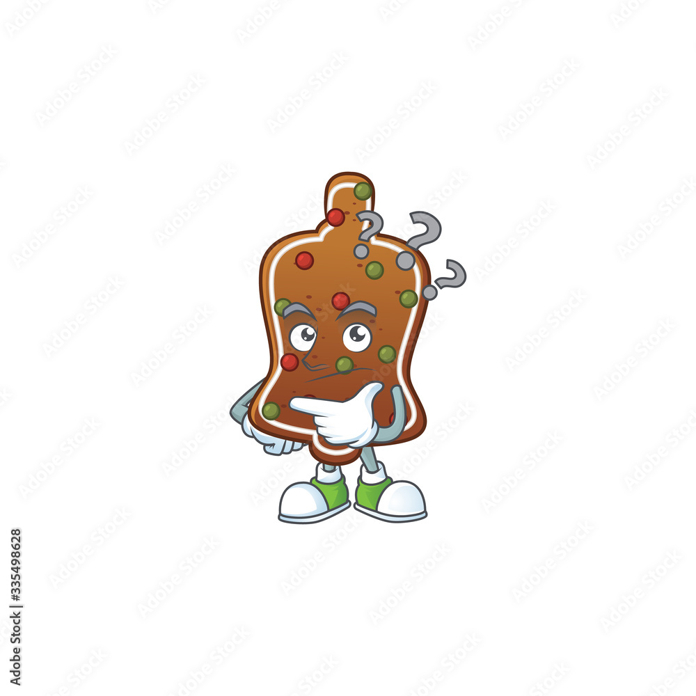 Gingerbread bell mascot design concept having confuse gesture