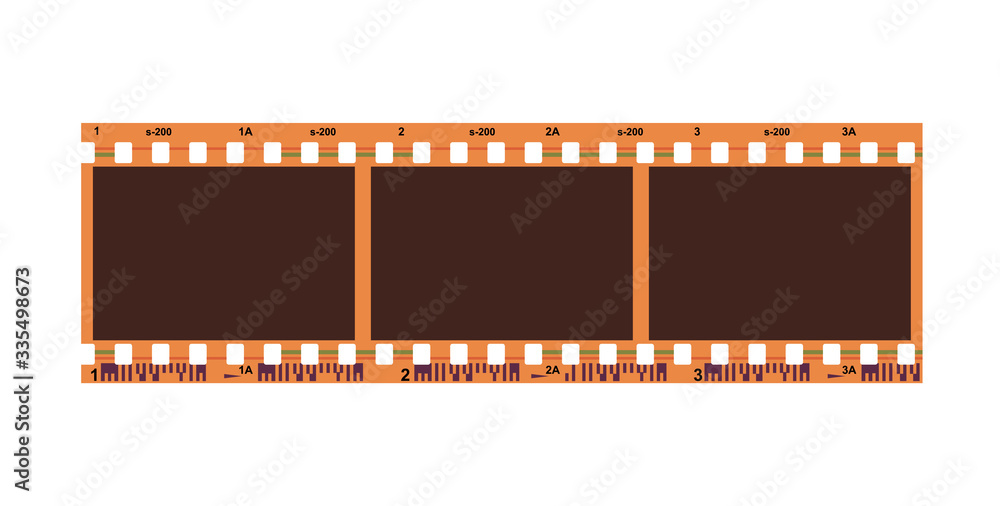 classical 35 mm film strip. Filmstrip photographer equipment. Analogue camera vector Illustration